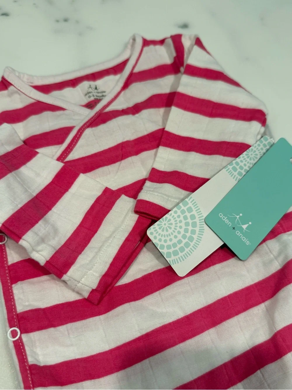 Perfect baby gift! Soft cotton kimono footie in pink/white stripe